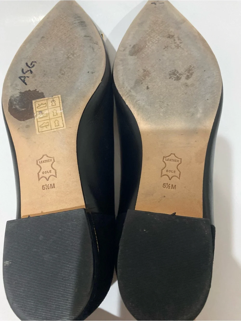 Tory Burch Jessa Black Gold Pointed Toe Logo Buckle Flats Leather Suede
